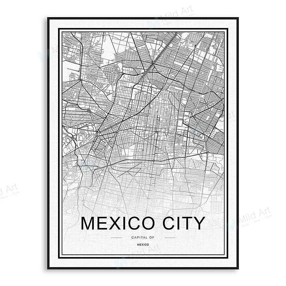 World City Map Mexico City Cavcas Frame Mild Art Taste Style