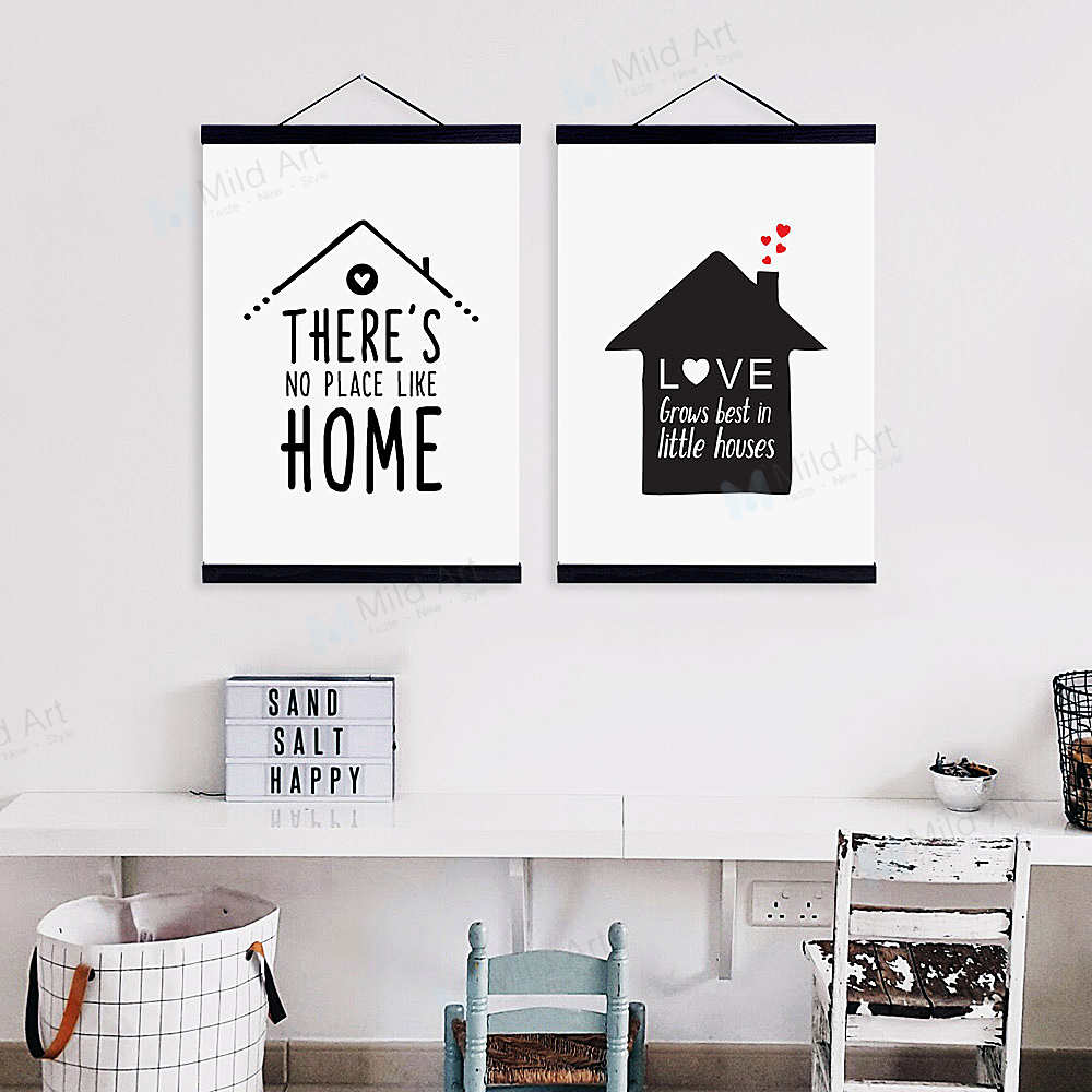 Nordic Style Black White Home House Family Love Quotes Framed Scroll Art Portrait Framed Scroll Art Mild Art Taste Style