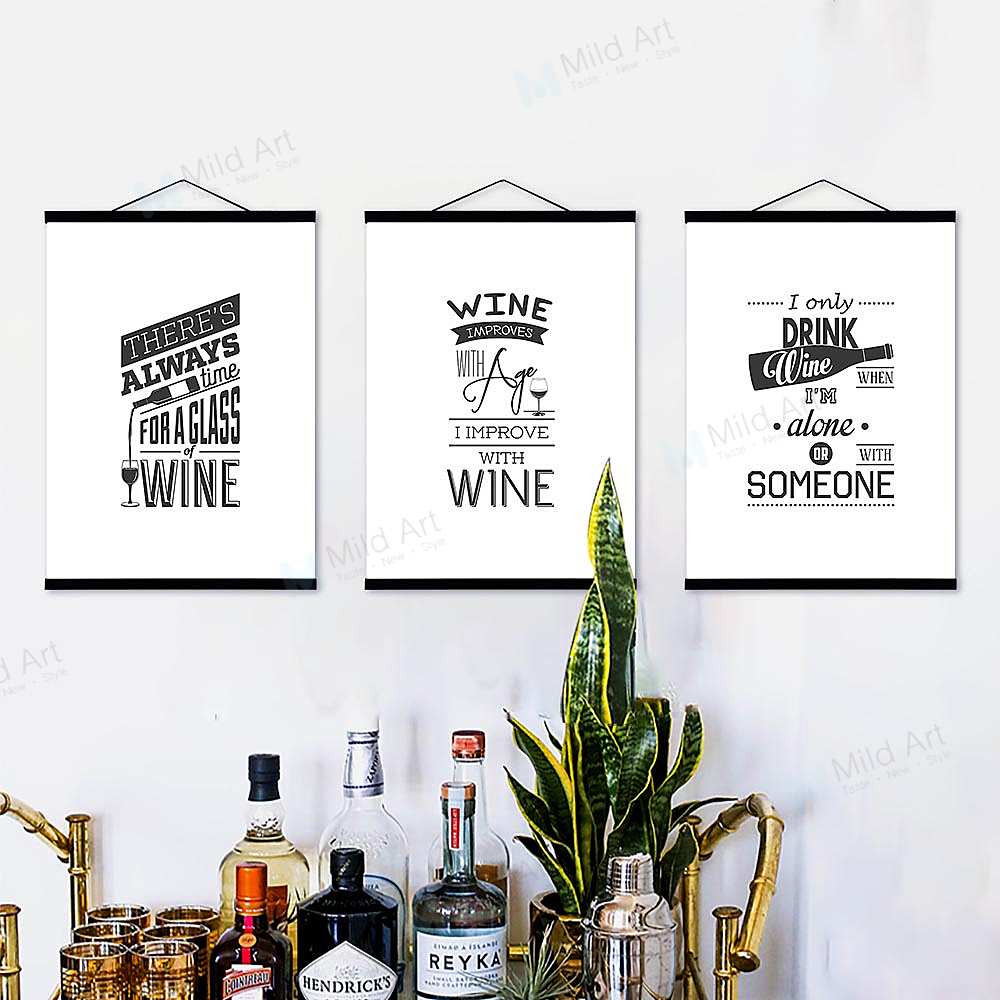 Nordic Black White Wine Inspirational Quotes Food Framed Scroll
