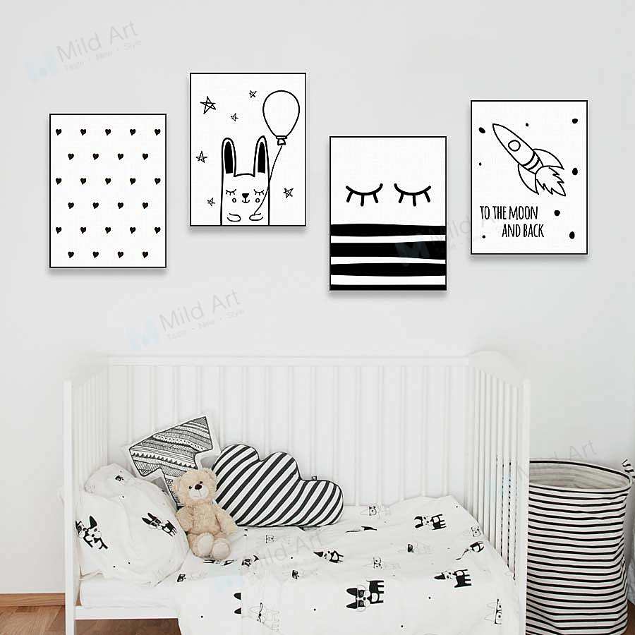 Black White Cute Animals Bear Rabbit Posters Prints Rectangle